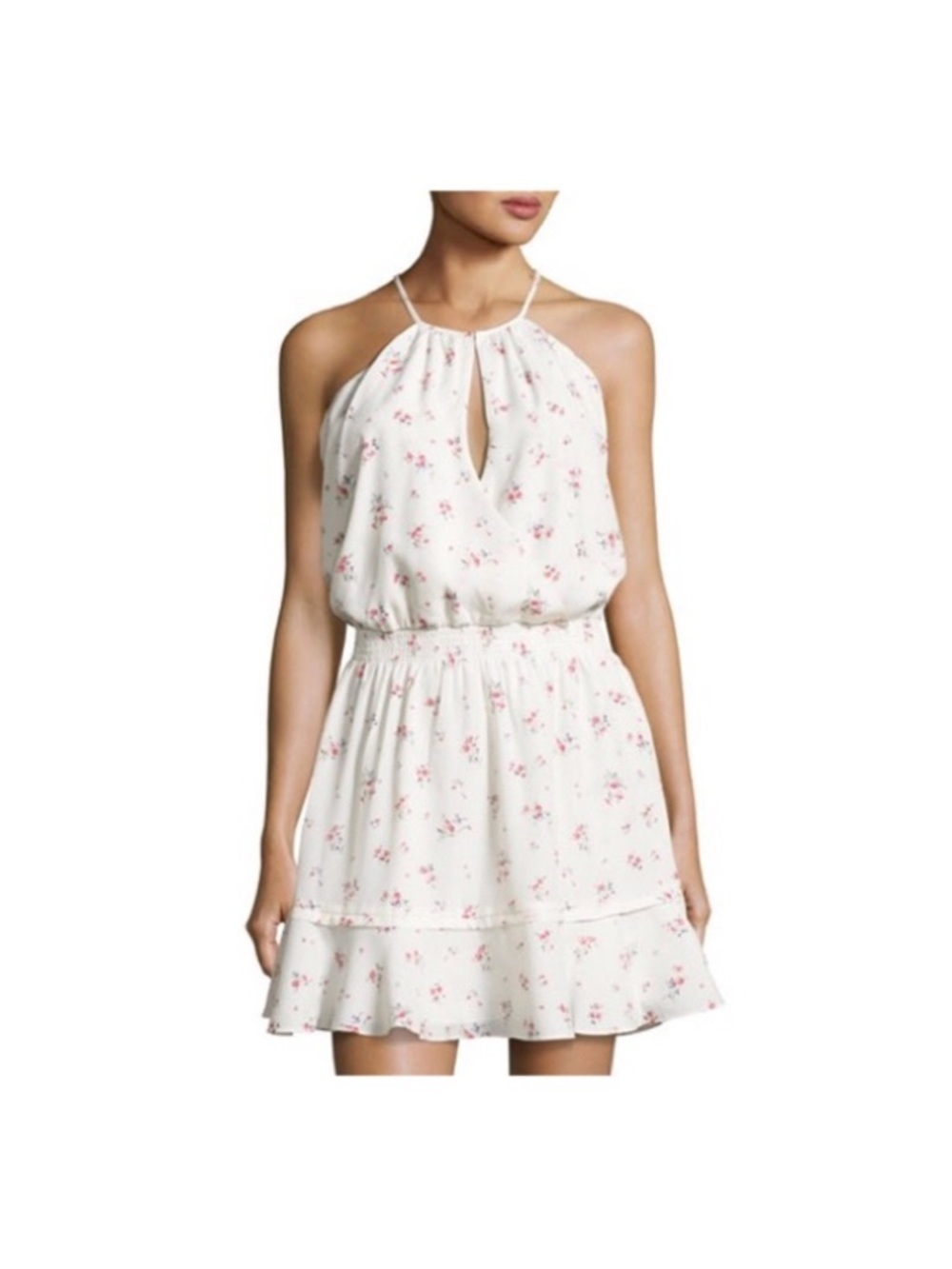 Parker Nathan Women’s White Floral Halter Mini Dress Blouson A-Line Size XS - Picture 3 of 9